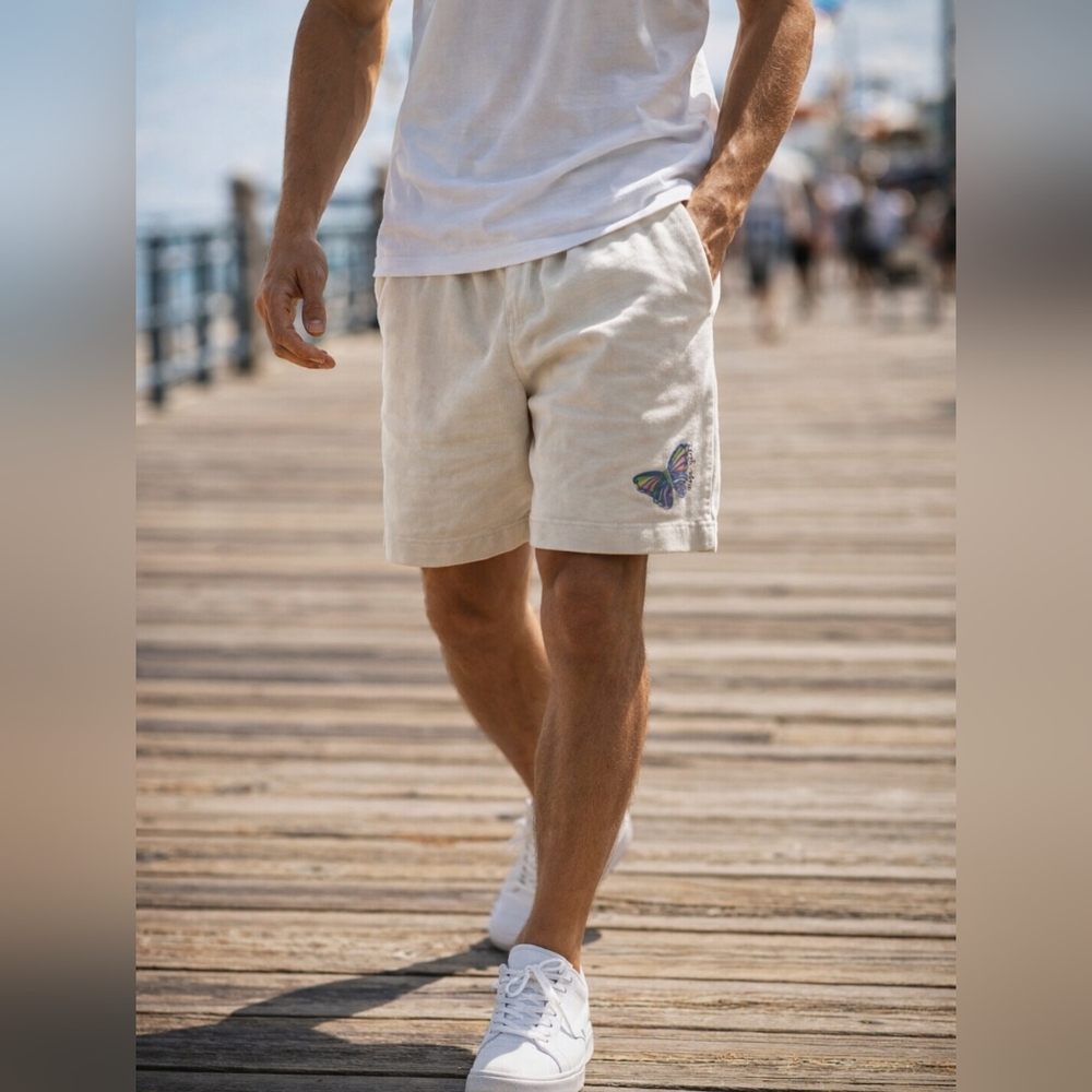 Mega Yacht Louis Vuitton Unisex Sweat Shorts Butterfly Embroidery